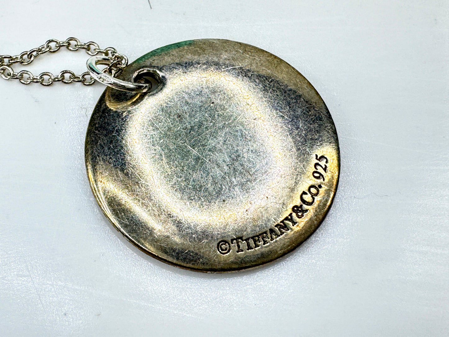 Vintage Tiffany & Co. sterling silver initial B disc pendant necklace JR1921