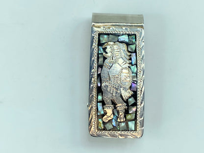 Abalone Warrior soldier Money Clip Spur Alpaca Silver Mexico Mexican SS10