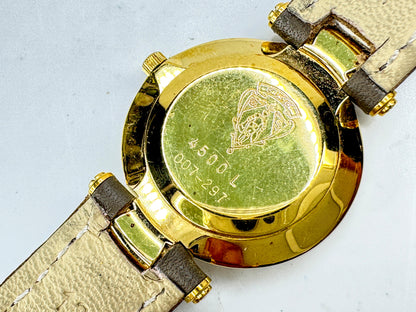 Vintage Gucci 4500M women’s 32mm black dial gold plated watch new battery SS468