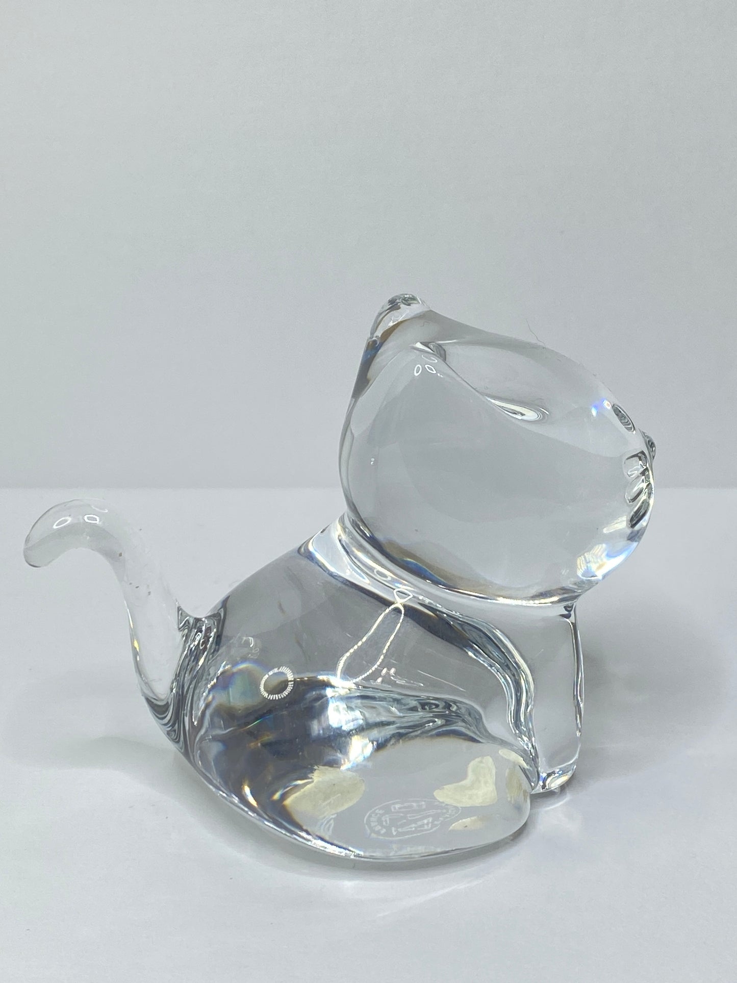 Baccarat Crystal Cat Figurine Clear Art Glass France Signed 4.0" A687