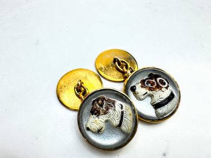 Vintage Art Deco reverse crystal fox hunting dog 9ct gold cufflinks SS475