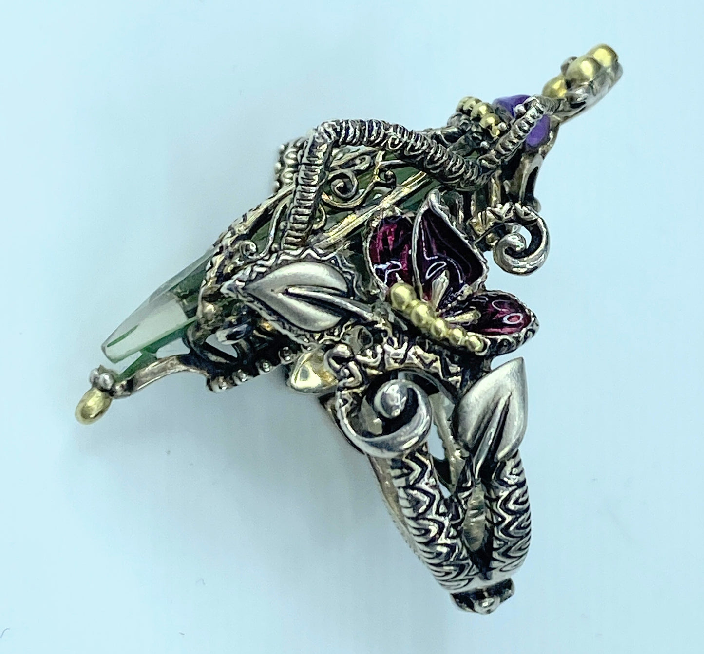 Barbara Bixby Sterling/18k Gemstone Grasshopper Ring s7.5 18.5g JR8881