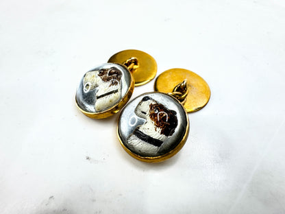 Vintage Art Deco reverse crystal fox hunting dog 9ct gold cufflinks SS475