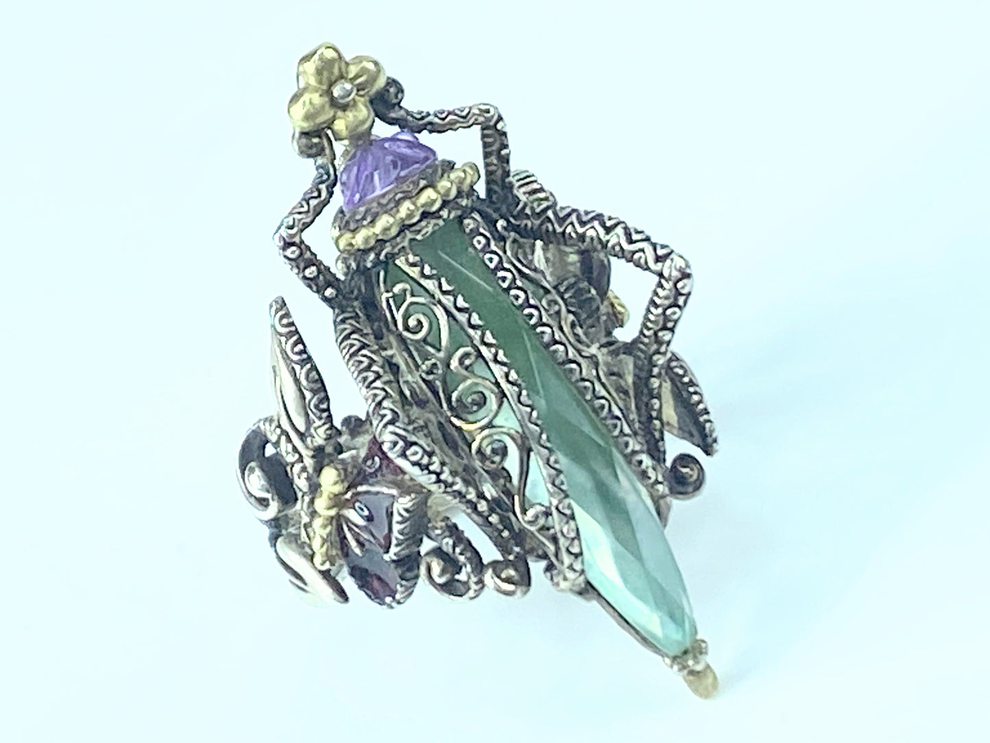 Barbara Bixby Sterling/18k Gemstone Grasshopper Ring s7.5 18.5g JR8881