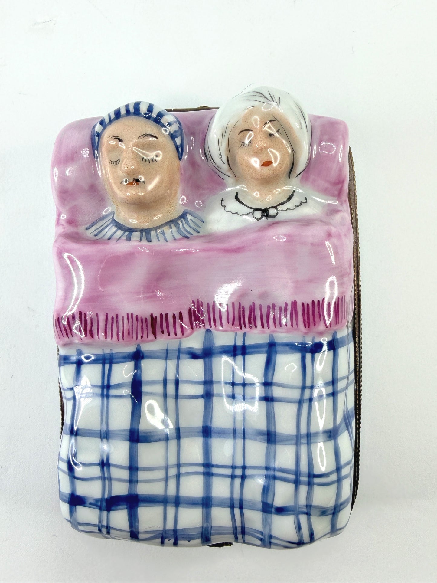 Unusual large Rochard Limoges France Sleeping Couple Trinket Box 4.5" A1127