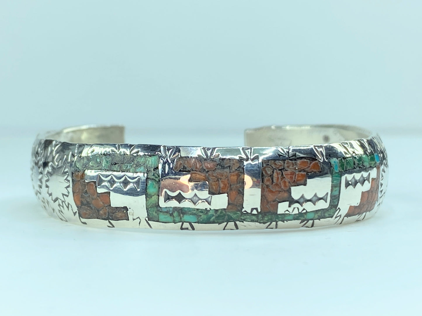 Sterling Silver Turquoise Oyster Spine Inlay Southwest Cuff Bracelet 6.0" JR92