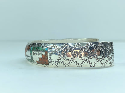 Sterling Silver Turquoise Oyster Spine Inlay Southwest Cuff Bracelet 6.0" JR92