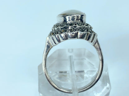 Mother of Pearl & Marcasite Ring Sterling Silver ring s8 8.5g JR8885