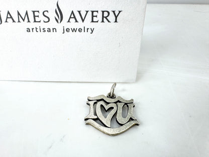 JR1923 - James Avery sterling silver “I Love You” charm pendant with open heart center design. Marked AVERY 925; approx. 19 x 17mm; 2.1g.
