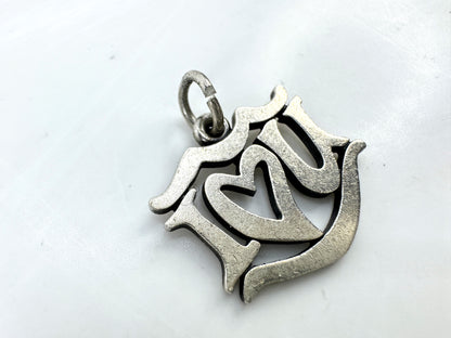 JR1923 - James Avery sterling silver “I Love You” charm pendant with open heart center design. Marked AVERY 925; approx. 19 x 17mm; 2.1g.