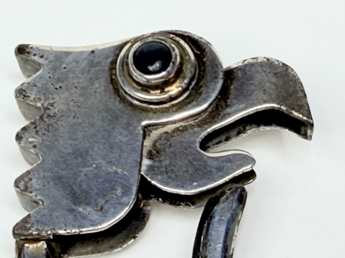 Mexico Taxco 925 Sterling Silver Eagle Bird Key Ring Onyx Eyes Vintage Art SS188