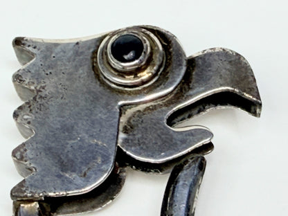 Mexico Taxco 925 Sterling Silver Eagle Bird Key Ring Onyx Eyes Vintage Art SS188