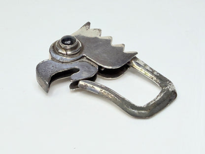 Mexico Taxco 925 Sterling Silver Eagle Bird Key Ring Onyx Eyes Vintage Art SS188