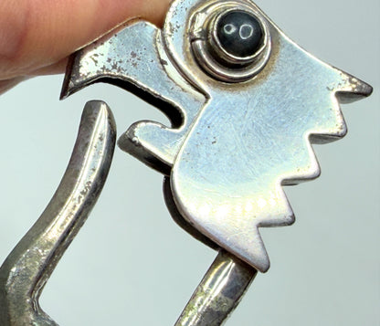 Mexico Taxco 925 Sterling Silver Eagle Bird Key Ring Onyx Eyes Vintage Art SS188