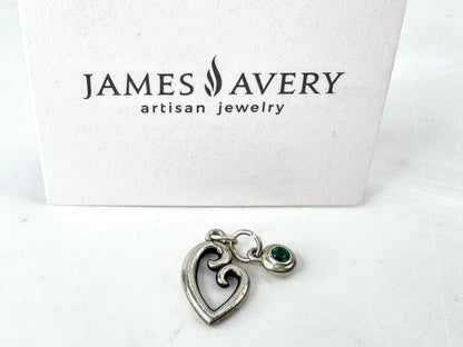 Retired James Avery Sterling Loving Heart & Green Gemstone Double Charm JR1926