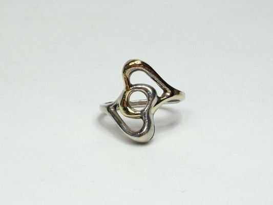 Tiffany & Co Two Tone Open Heart Ring Sterling Silver & 18K Size 6.75 JR1161
