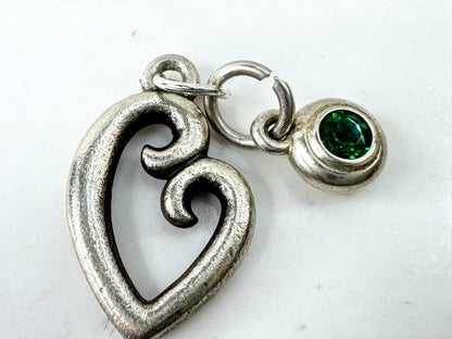 Retired James Avery Sterling Loving Heart & Green Gemstone Double Charm JR1926