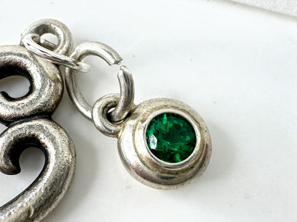 Retired James Avery Sterling Loving Heart & Green Gemstone Double Charm JR1926