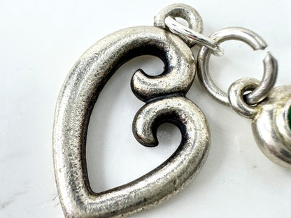 Retired James Avery Sterling Loving Heart & Green Gemstone Double Charm JR1926