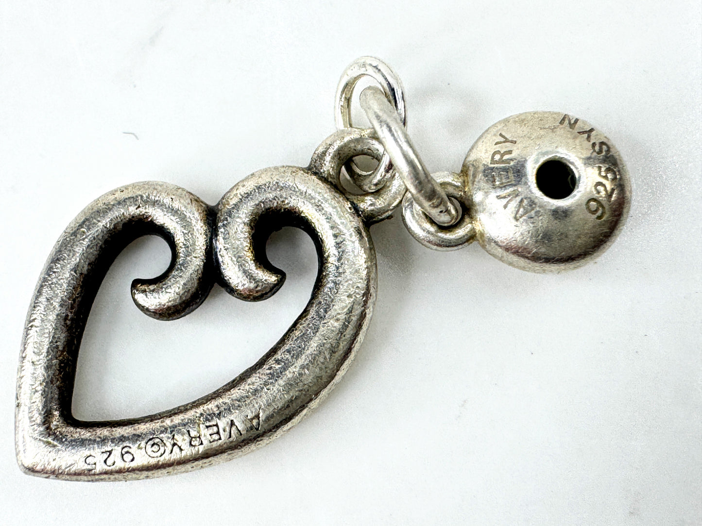 Retired James Avery Sterling Loving Heart & Green Gemstone Double Charm JR1926