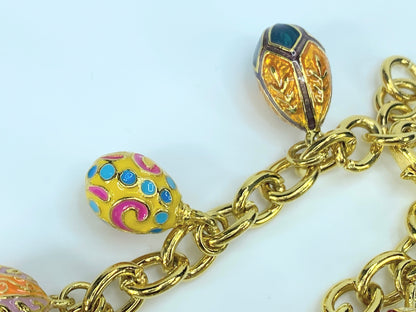 Joan Rivers Classics Gold Tone Bracelet Enameled 8 Eggs Charm Watch JR8888