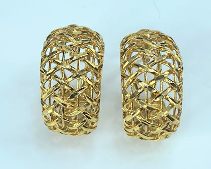 Basket Weave Half-Hoop Earrings in 18K gold 7/8" 7.5g JR8891