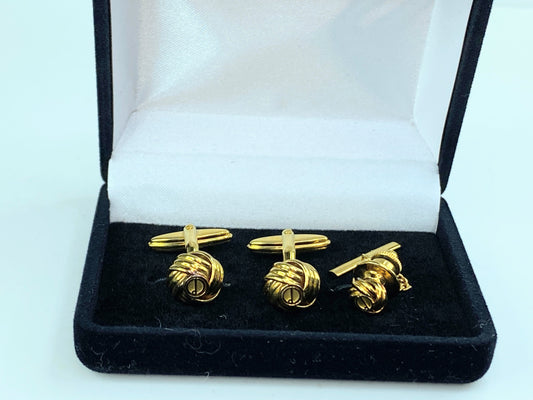 Circa 1970s Dunhill Gold Tone Knot Design Cufflinks & Tie tag set GS245