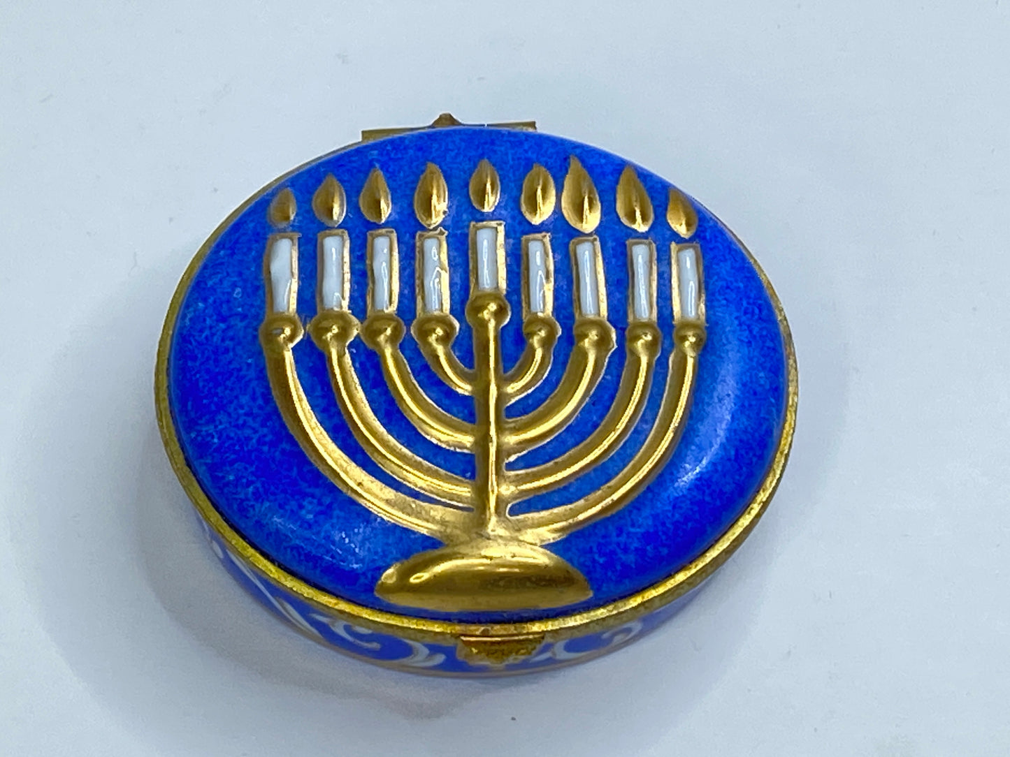 Rochard Limoges Menorah Trinket Box Hand Painted Blue & Gold A6986