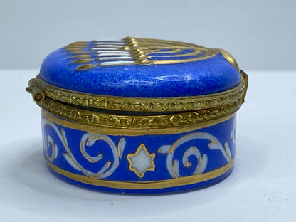 Rochard Limoges Menorah Trinket Box Hand Painted Blue & Gold A6986
