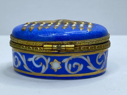 Rochard Limoges Menorah Trinket Box Hand Painted Blue & Gold A6986
