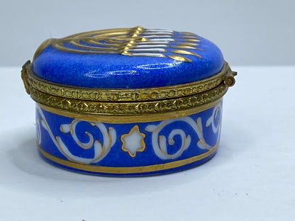 Rochard Limoges Menorah Trinket Box Hand Painted Blue & Gold A6986
