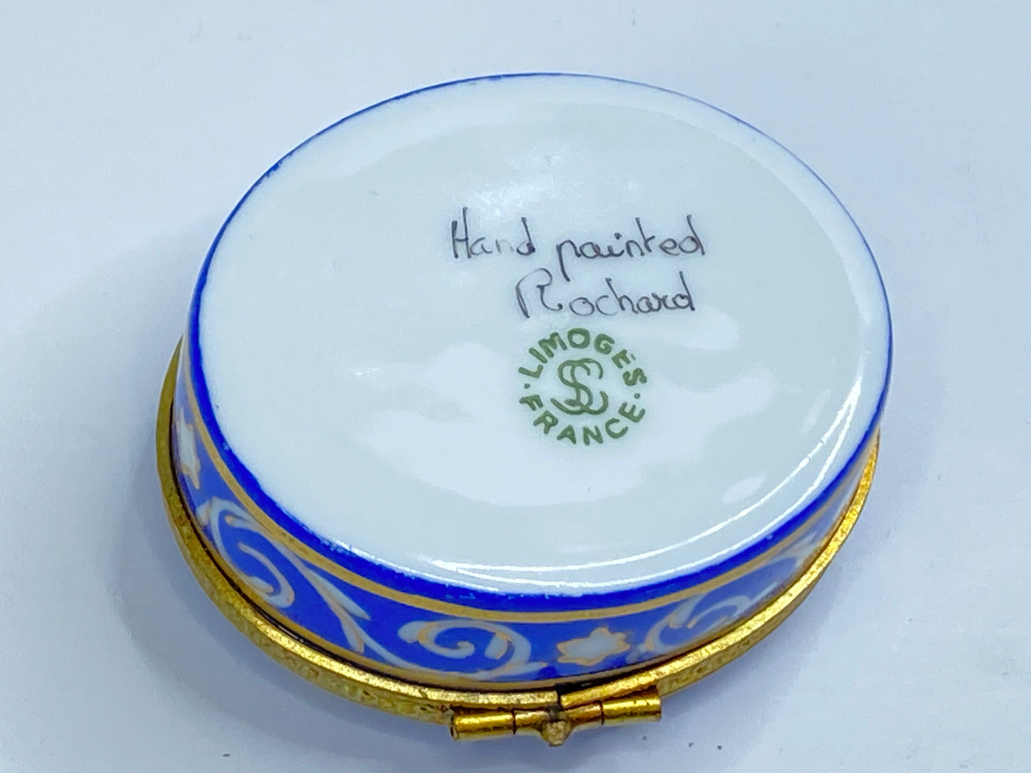 Rochard Limoges Menorah Trinket Box Hand Painted Blue & Gold A6986