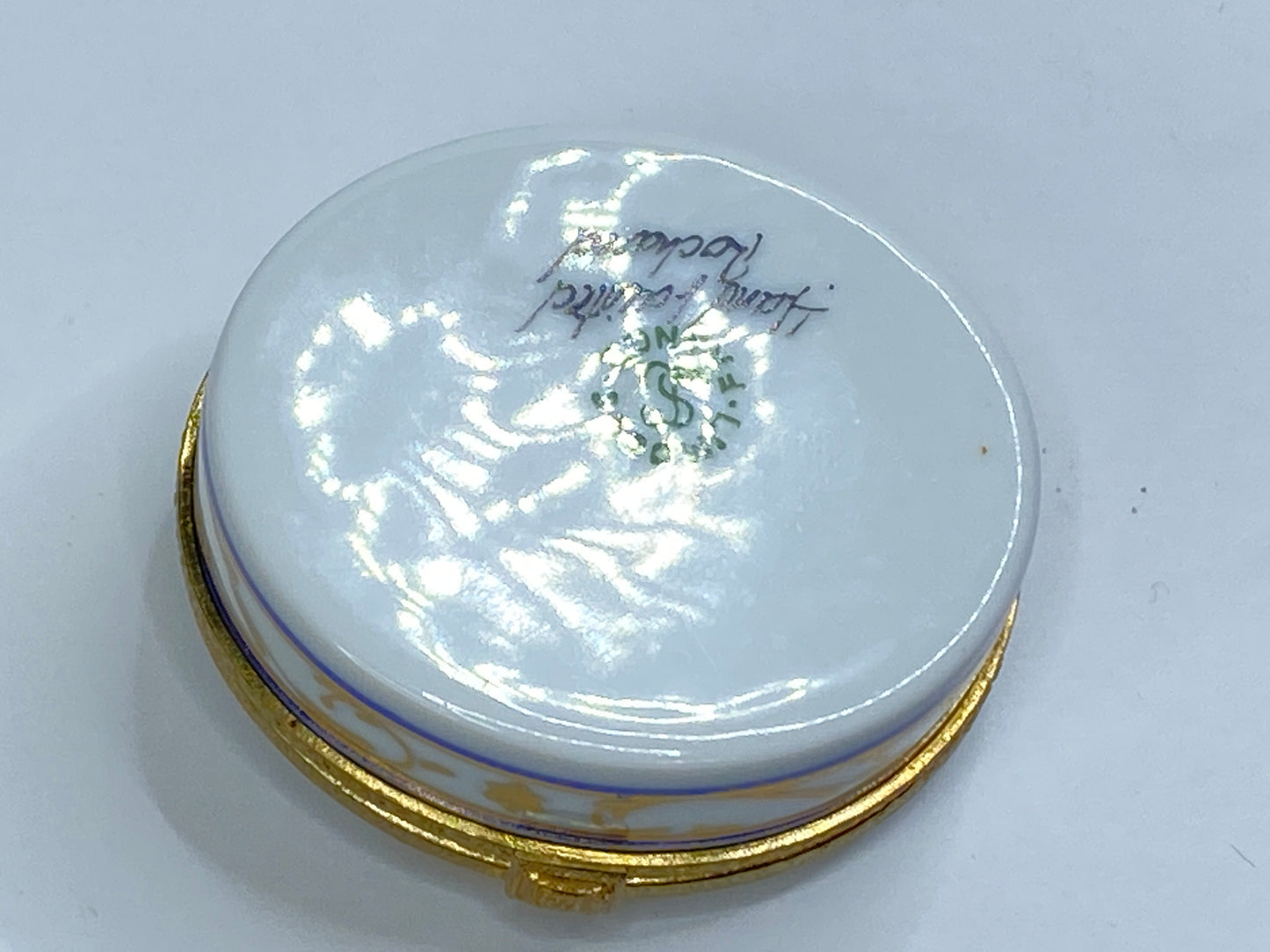 Vintage Limoges Menorah Trinket Box Hand Painted Blue & Gold A697