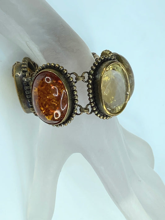 Stephen Dweck bronze Rutilated quartz Amber Citrine toggle bracelet 8" 121.2g JR581