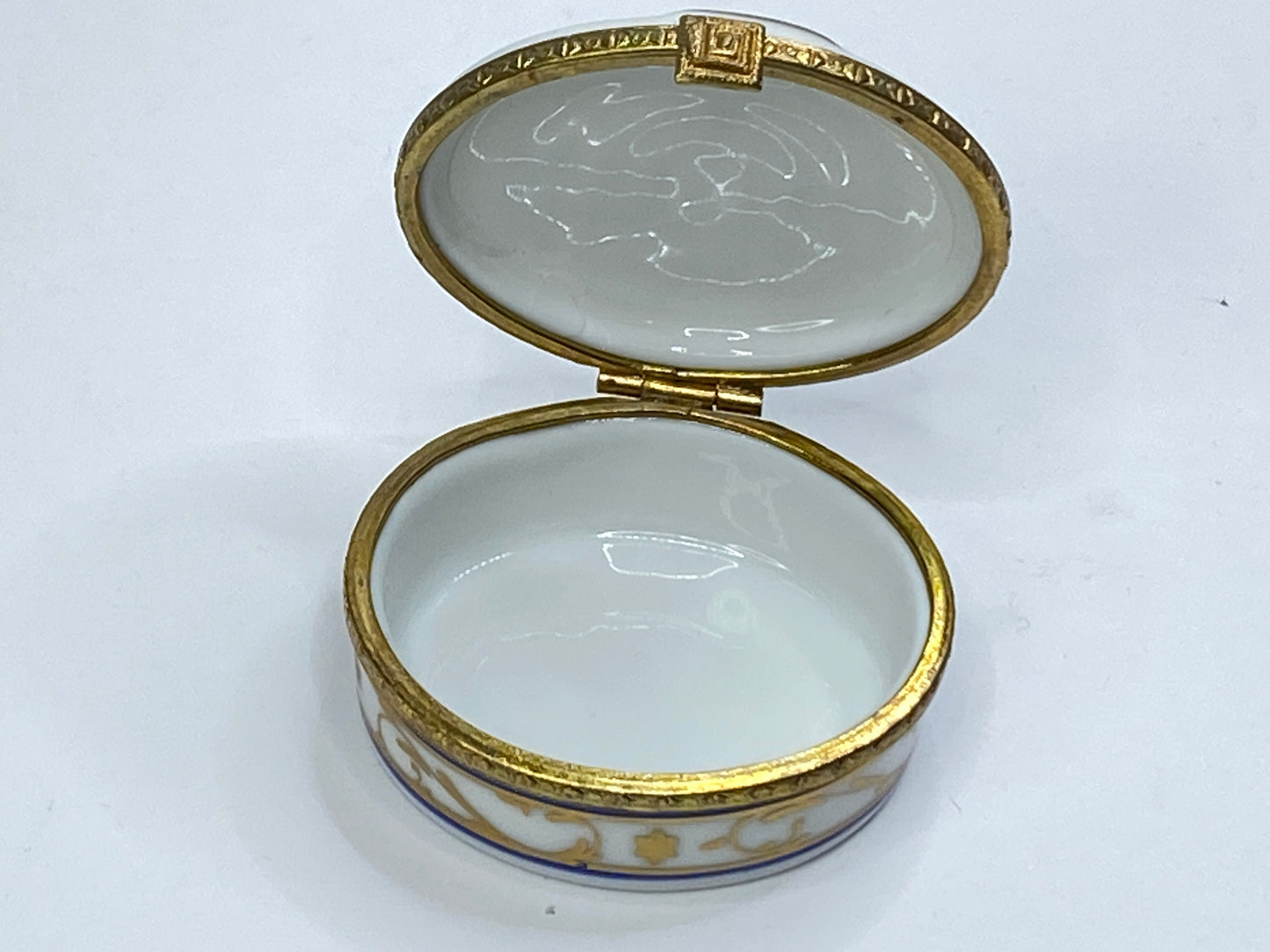 Vintage Limoges Menorah Trinket Box Hand Painted Blue & Gold A697