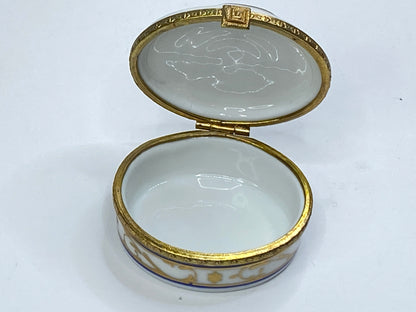 Vintage Limoges Menorah Trinket Box Hand Painted Blue & Gold A697