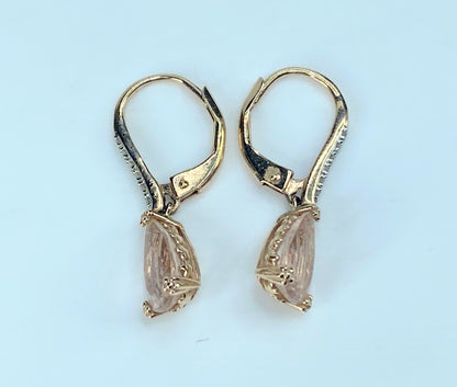 5.0ct Pear Morganite and Diamond Dangle Earrings in 14K Rose Gold JR8893