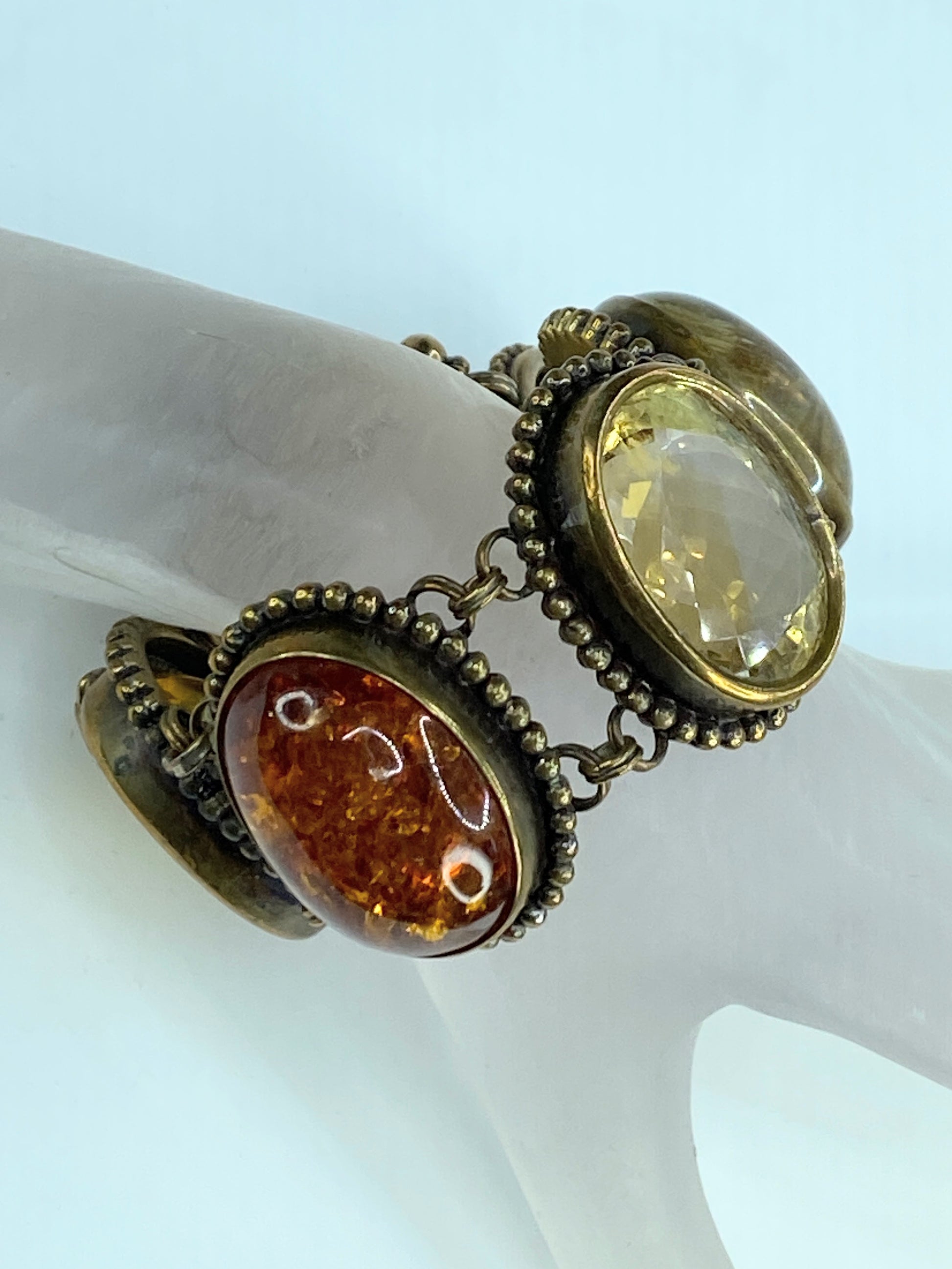 Stephen Dweck bronze Rutilated quartz Amber Citrine toggle bracelet 8" 121.2g JR581