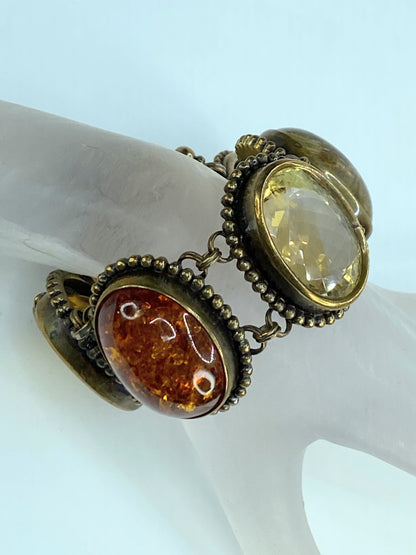Stephen Dweck bronze Rutilated quartz Amber Citrine toggle bracelet 8" 121.2g JR581