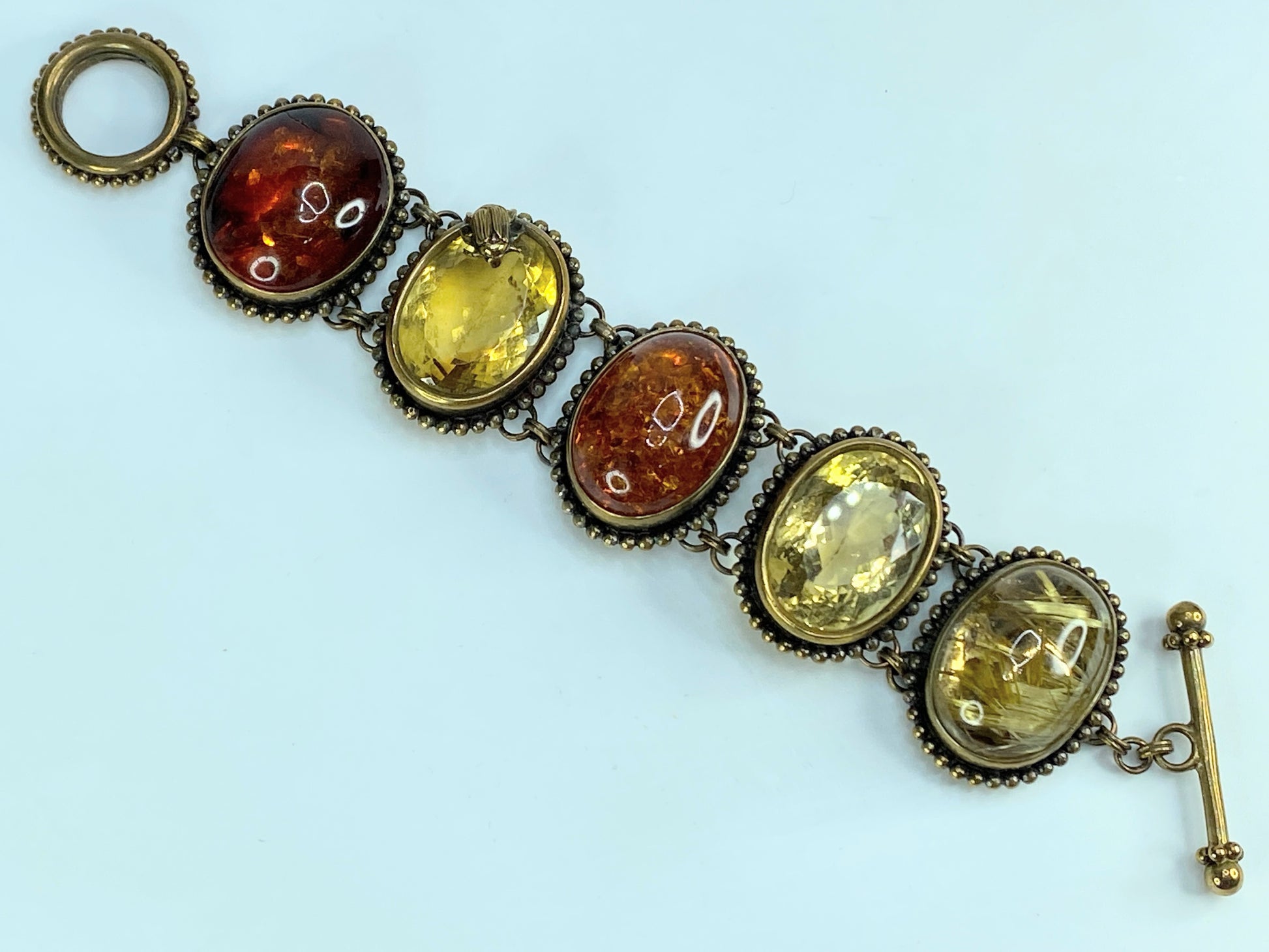 Stephen Dweck bronze Rutilated quartz Amber Citrine toggle bracelet 8" 121.2g JR581