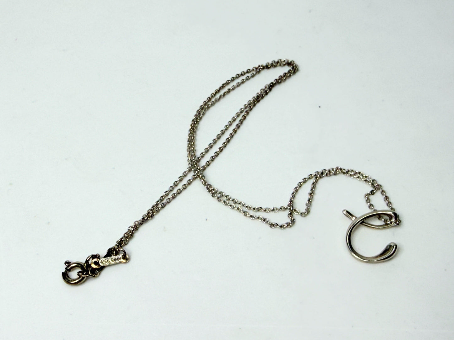 Tiffany & Co. Sterling Silver Letter C Pendant Necklace 15.5 Inch JR1166