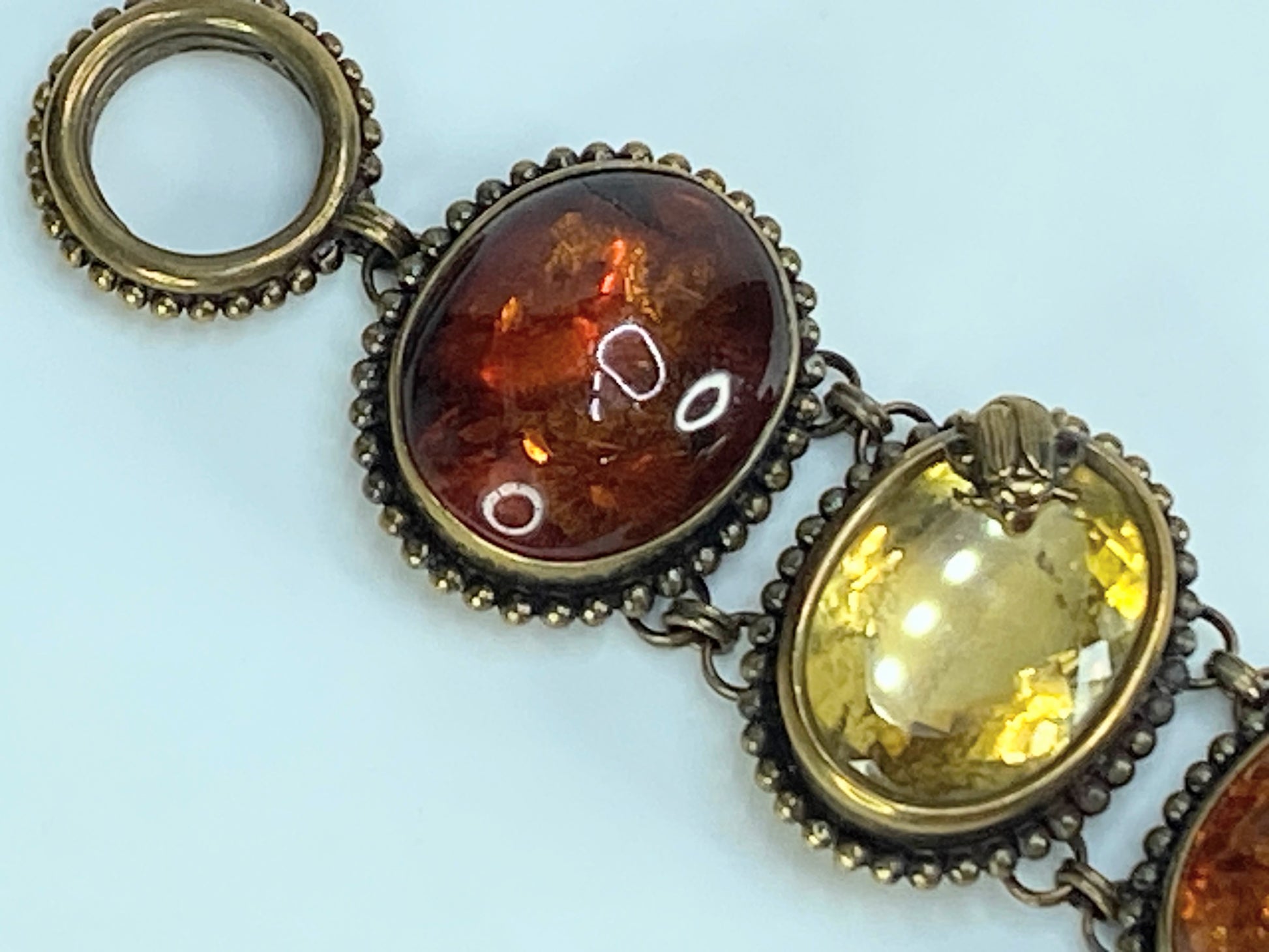 Stephen Dweck bronze Rutilated quartz Amber Citrine toggle bracelet 8" 121.2g JR581
