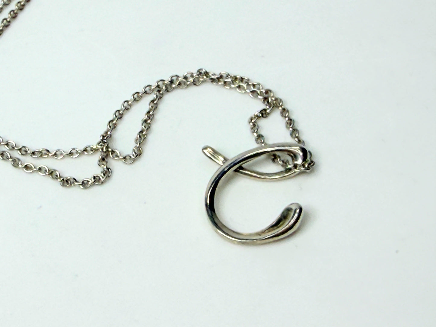 Tiffany & Co. Sterling Silver Letter C Pendant Necklace 15.5 Inch JR1166