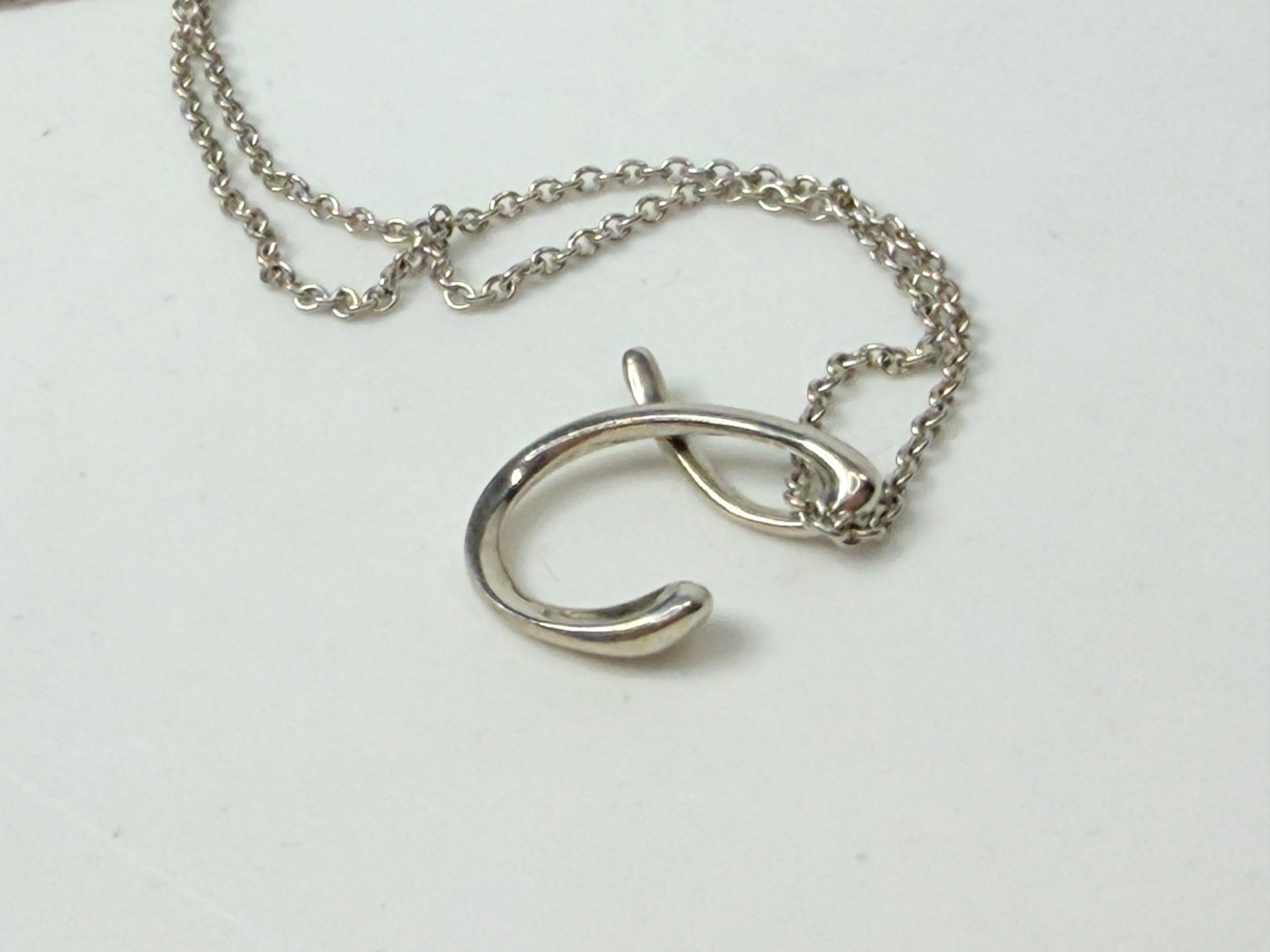 Tiffany & Co. Sterling Silver Letter C Pendant Necklace 15.5 Inch JR1166