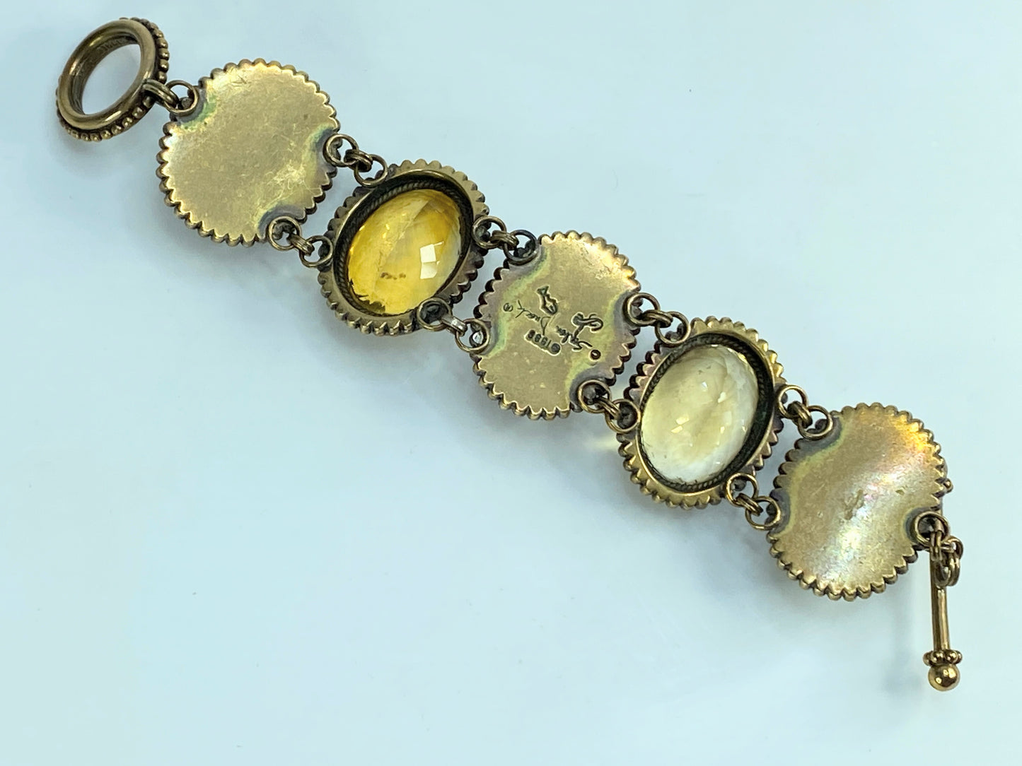 Stephen Dweck bronze Rutilated quartz Amber Citrine toggle bracelet 8" 121.2g JR581