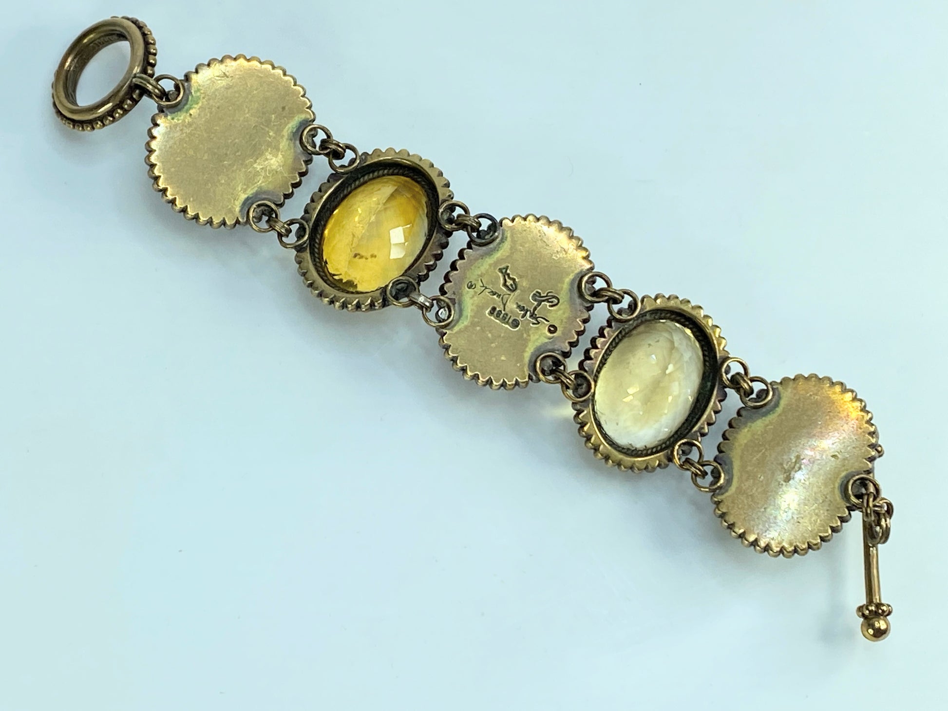Stephen Dweck bronze Rutilated quartz Amber Citrine toggle bracelet 8" 121.2g JR581