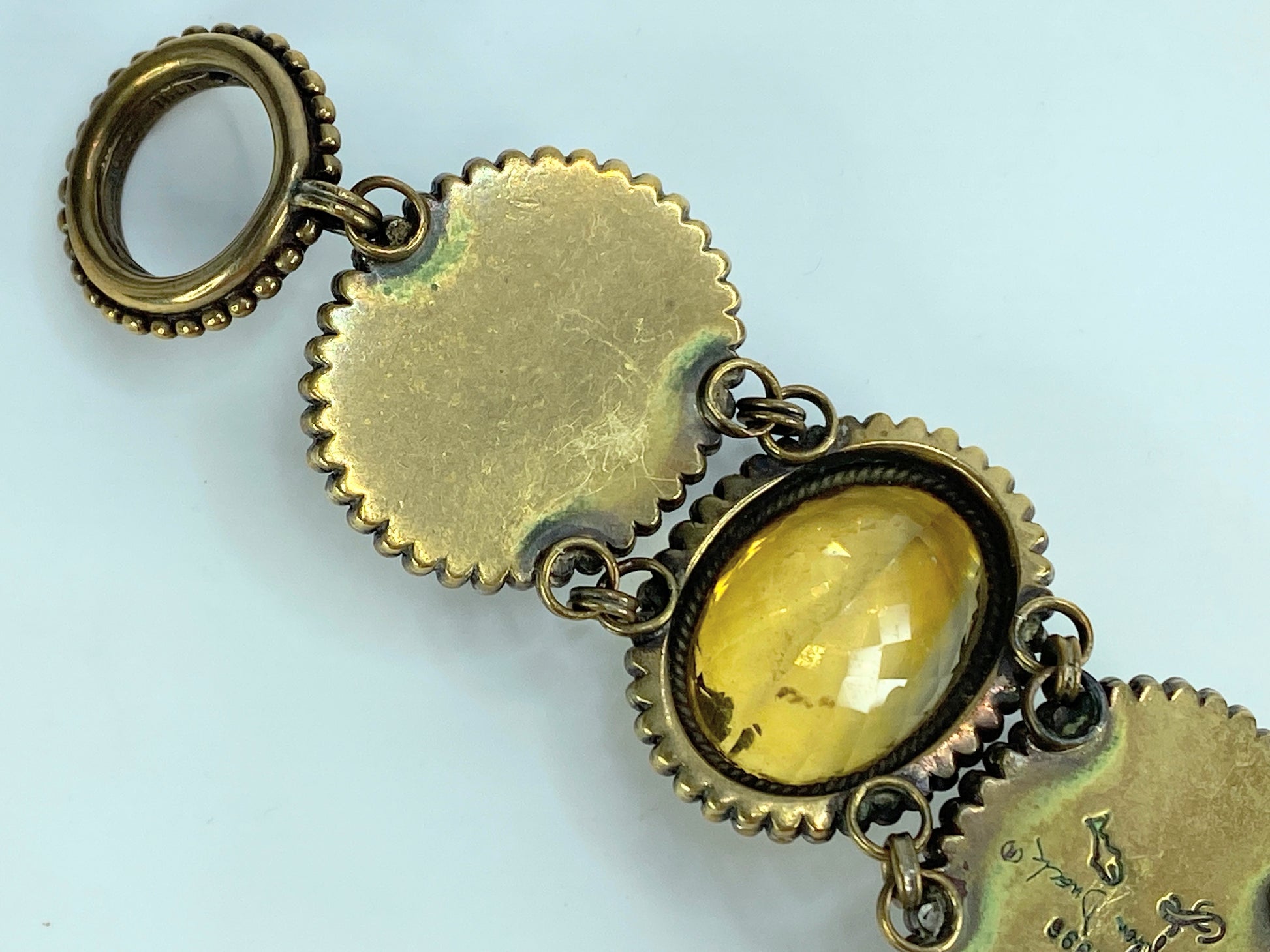 Stephen Dweck bronze Rutilated quartz Amber Citrine toggle bracelet 8" 121.2g JR581