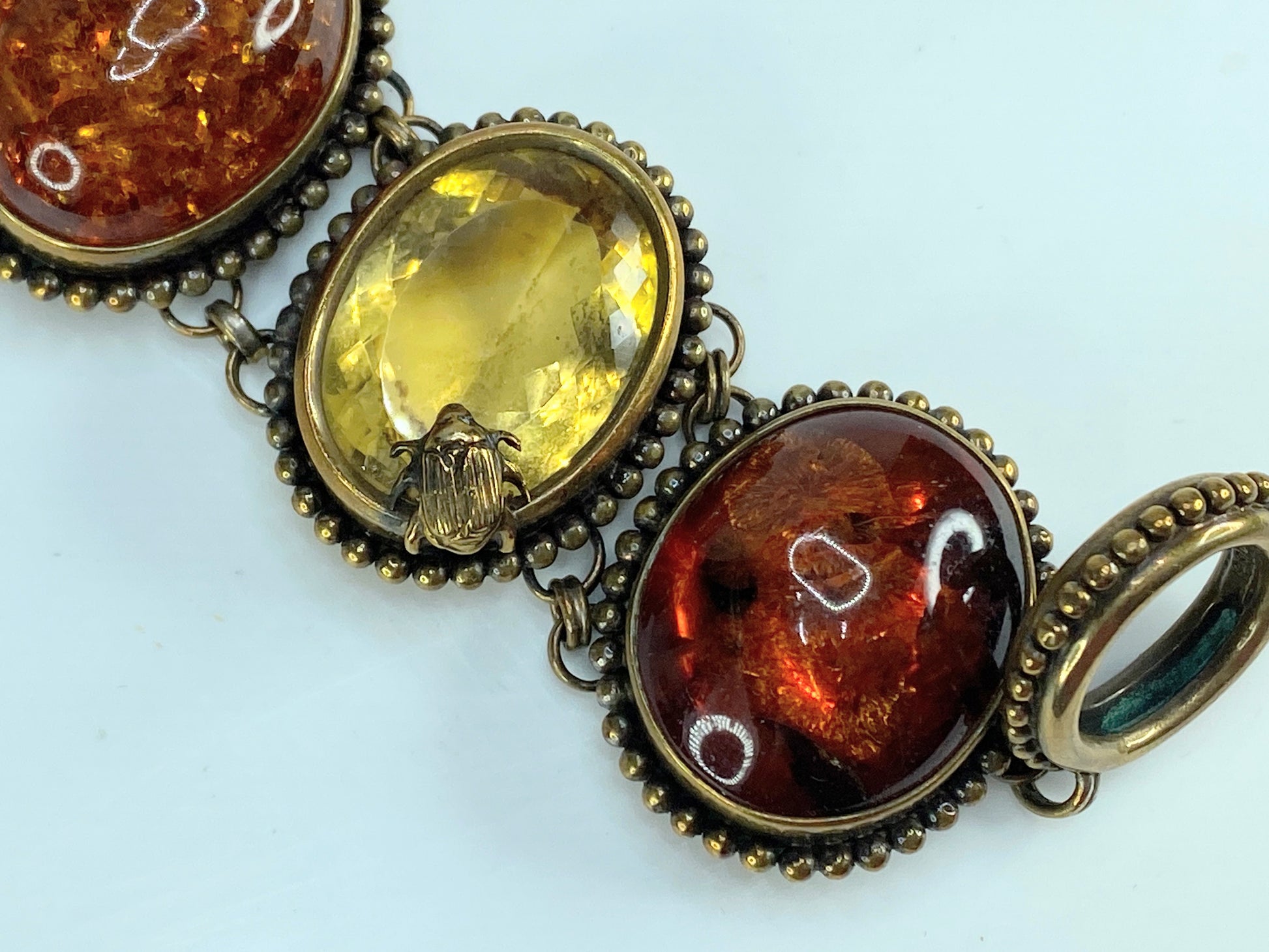Stephen Dweck bronze Rutilated quartz Amber Citrine toggle bracelet 8" 121.2g JR581