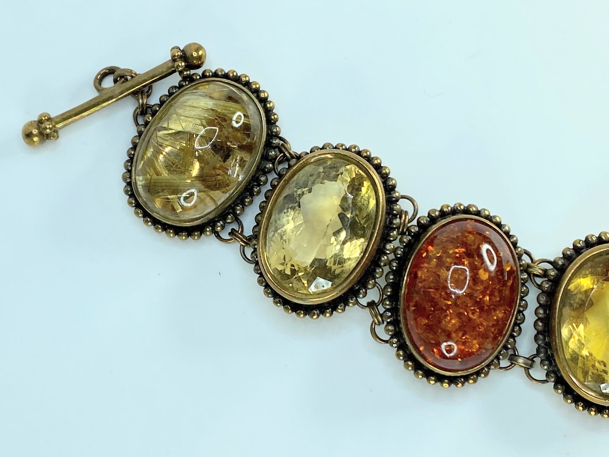 Stephen Dweck bronze Rutilated quartz Amber Citrine toggle bracelet 8" 121.2g JR581