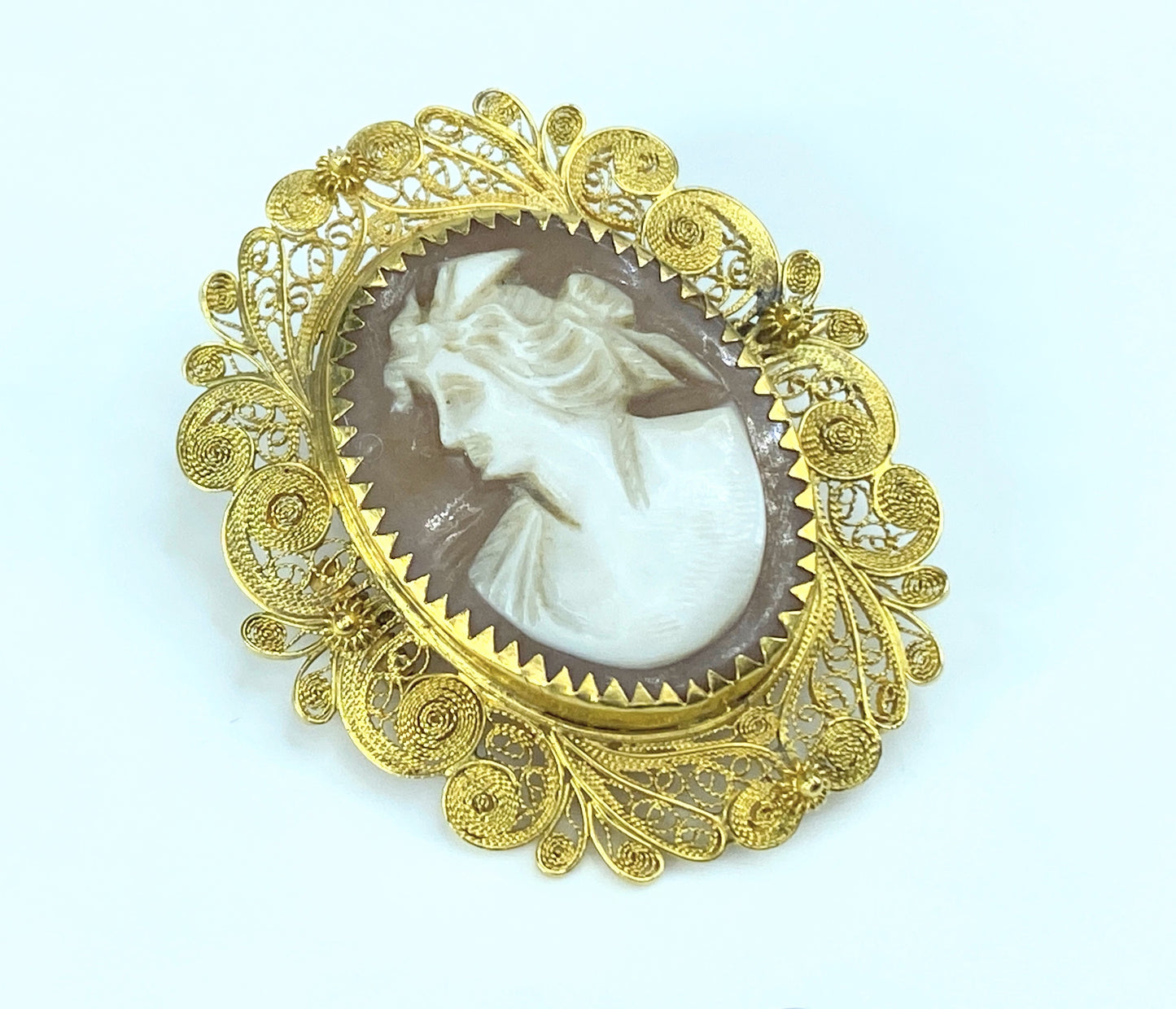 Victorian 18K Detailed Shell Cameo brooch earrings set 14.7g JR8894